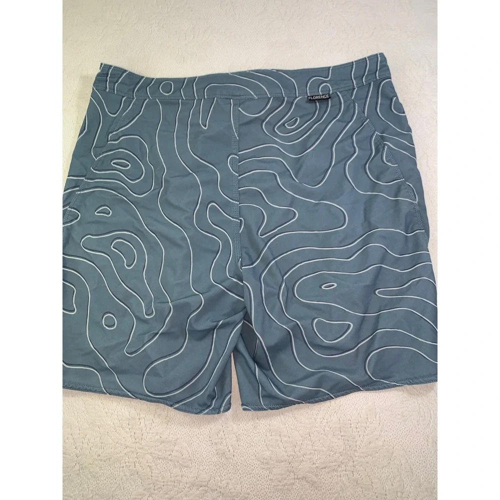 Florence Marine X Mens Blue Topographic Print Board Shorts Size 34 Swim Trunks